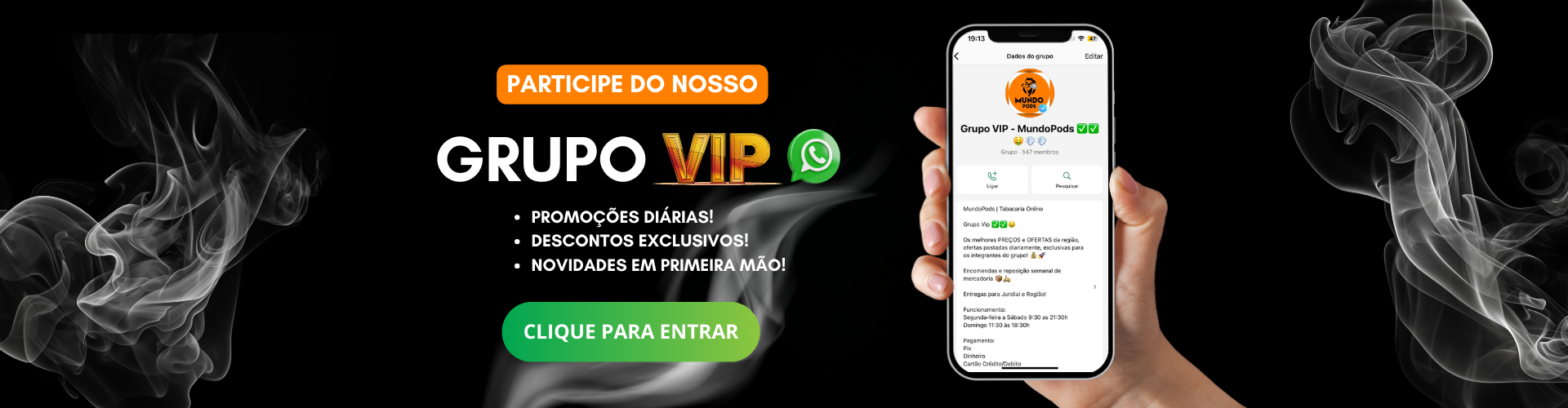 Promoção MundoPods - Grupo exclusivo no WhatsApp